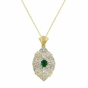 Rachel Koen Diamond Emerald Pendant Necklace 14K and 18K Gold